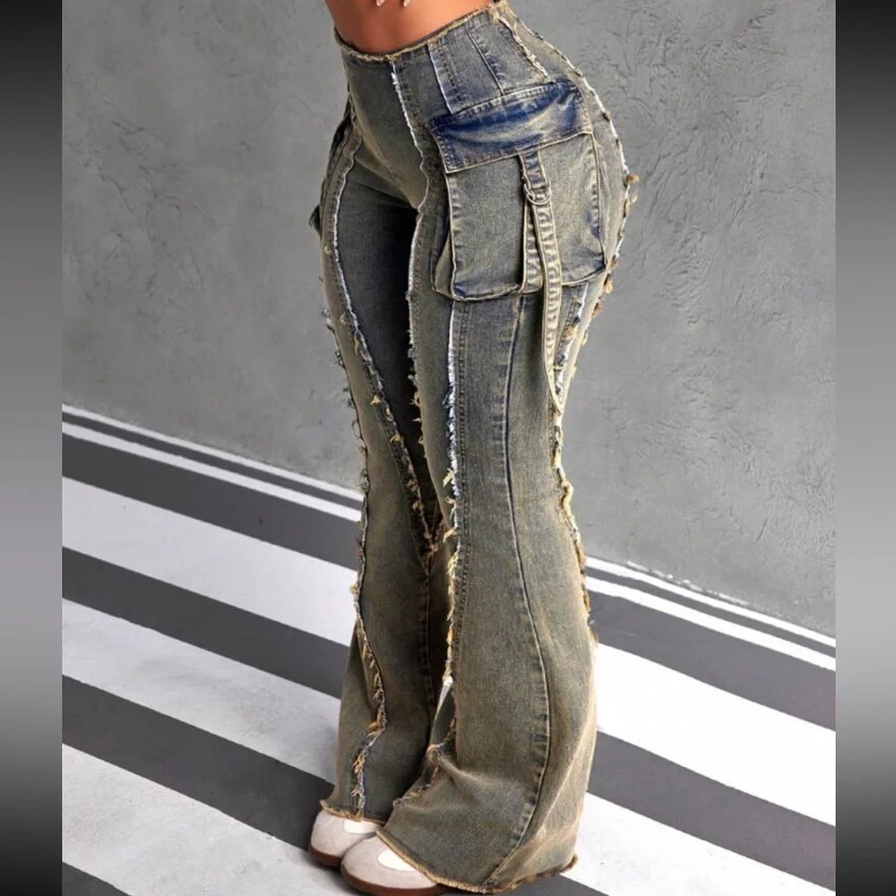 Y2K Women’s Olive Toned Distressed Vintage Jeans- 8/10 - Picture 2 of 7